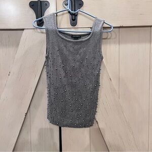 Lauren Michelle Gray Beaded Ribbed Tank Top Size Small